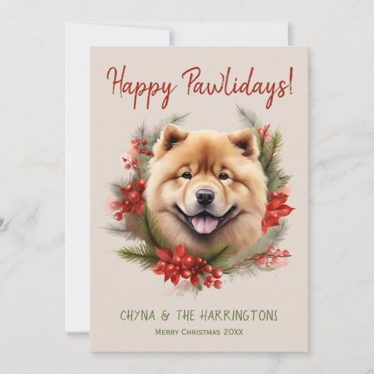 Chow Chow Hond Kerstmis Gelukkige Pawholidays Feestdagenkaart (Voorkant)