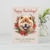 Chow Chow Hond Kerstmis Gelukkige Pawholidays Feestdagenkaart (Staand voorkant)