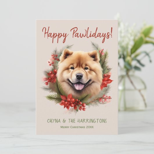Chow Chow Hond Kerstmis Gelukkige Pawholidays Feestdagenkaart (Staand voorkant)