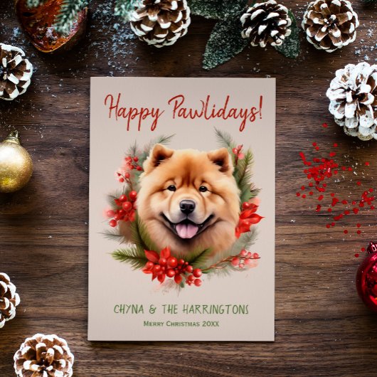 Chow Chow Hond Kerstmis Gelukkige Pawholidays Feestdagenkaart