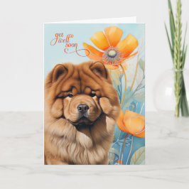 Chow Chow-hond Oranje Klaprozen Bloemen Beterschap Kaart