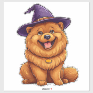 Chow chow Hond Paarse Tovenaarshoed Halloween Sticker