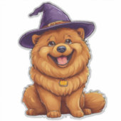 Chow chow Hond Paarse Tovenaarshoed Halloween Sticker (Voorkant)