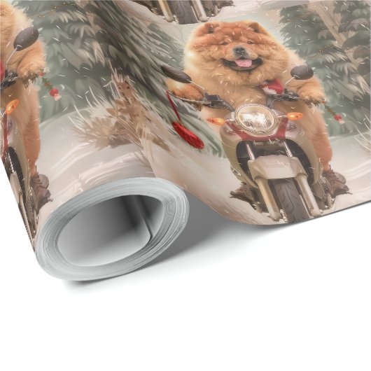 Chow Chow Hond Rijden Motorfiets Kerstmis Cadeaupapier (Rol Hoek)