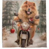Chow Chow Hond Rijden Motorfiets Kerstmis Douchegordijn (Voorkant)