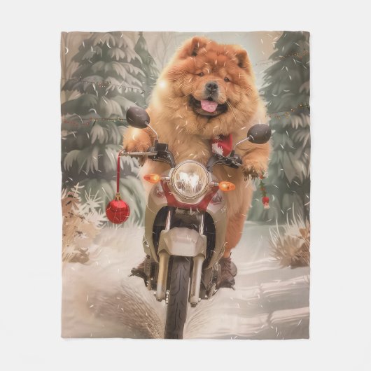 Chow Chow Hond Rijden Motorfiets Kerstmis Fleece Deken (Voorkant)