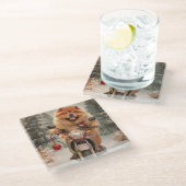 Chow Chow Hond Rijden Motorfiets Kerstmis Glazen Onderzetter (Schuin)