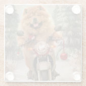 Chow Chow Hond Rijden Motorfiets Kerstmis Glazen Onderzetter (Achterkant)