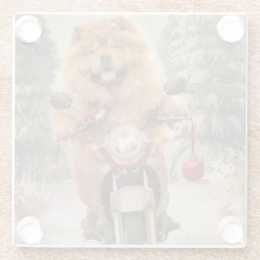 Chow Chow Hond Rijden Motorfiets Kerstmis Glazen Onderzetter (Achterkant)