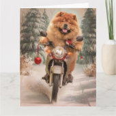 Chow Chow Hond Rijden Motorfiets Kerstmis Kaart (Voorkant)
