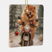 Chow Chow Hond Rijden Motorfiets Kerstmis Keramisch Ornament (Rechts)
