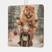 Chow Chow Hond Rijden Motorfiets Kerstmis Keramisch Ornament (Links)