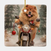 Chow Chow Hond Rijden Motorfiets Kerstmis Keramisch Ornament (Achterkant)