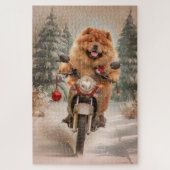 Chow Chow Hond Rijden Motorfiets Kerstmis Legpuzzel (Verticaal)