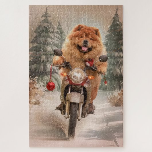 Chow Chow Hond Rijden Motorfiets Kerstmis Legpuzzel (Verticaal)