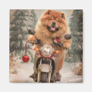 Chow Chow Hond Rijden Motorfiets Kerstmis Magneet