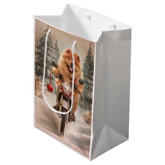 Chow Chow Hond Rijden Motorfiets Kerstmis Medium Cadeauzakje (Voorkant Gekanteld)