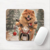 Chow Chow Hond Rijden Motorfiets Kerstmis Muismat (Met muis)