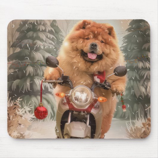 Chow Chow Hond Rijden Motorfiets Kerstmis Muismat (Voorkant)