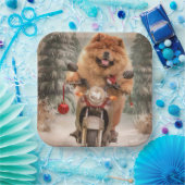 Chow Chow Hond Rijden Motorfiets Kerstmis Papieren Bordje (Feest)