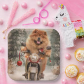 Chow Chow Hond Rijden Motorfiets Kerstmis Papieren Bordje (Feest)