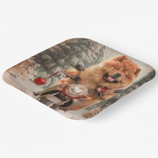 Chow Chow Hond Rijden Motorfiets Kerstmis Papieren Bordje (Gebogen)