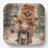 Chow Chow Hond Rijden Motorfiets Kerstmis Papieren Bordje (Voorkant)