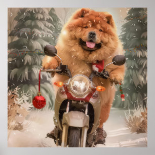 Chow Chow Hond Rijden Motorfiets Kerstmis Poster