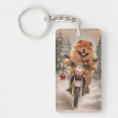 Chow Chow Hond Rijden Motorfiets Kerstmis Sleutelhanger (Voorkant)