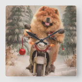 Chow Chow Hond Rijden Motorfiets Kerstmis Vierkante Klok (Voorkant)