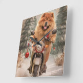 Chow Chow Hond Rijden Motorfiets Kerstmis Vierkante Klok (Hoek)