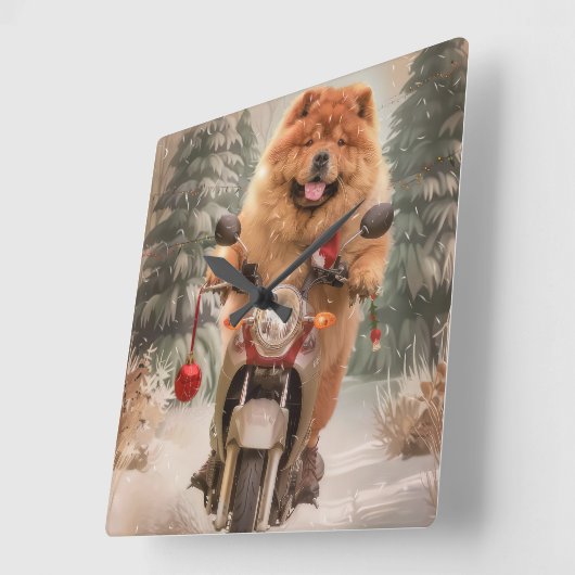 Chow Chow Hond Rijden Motorfiets Kerstmis Vierkante Klok (Hoek)