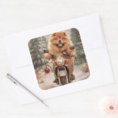 Chow Chow Hond Rijden Motorfiets Kerstmis Vierkante Sticker (Envelop)