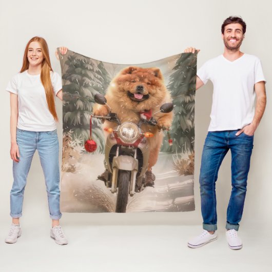 Chow Chow Hond Rijdend op Motorfiets Kerstmis Fleece Deken (In situ)