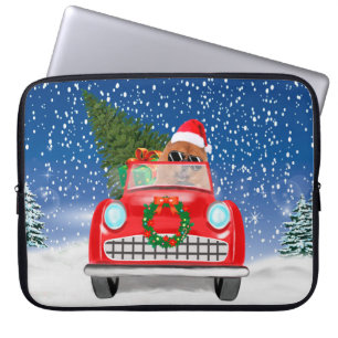 Chow Chow-hond rijdt auto in de sneeuw Laptop Sleeve