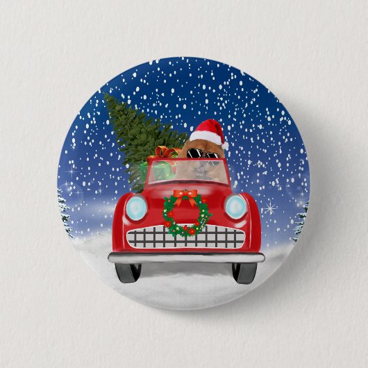 Chow Chow-hond rijdt auto in de sneeuw Ronde Button 5,7 Cm (Voorkant)