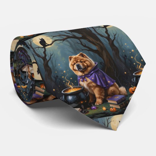 Chow Chow Hond Whimsicale Halloween Schilderij Stropdas (Opgerold)