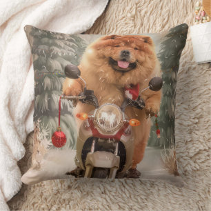 Chow Chow Honden rijden op motorfiets met Kerstmis Kussen