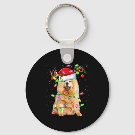 Chow Chow Hondenliefhebber Kerstverlichting Santa Sleutelhanger (Voorkant)