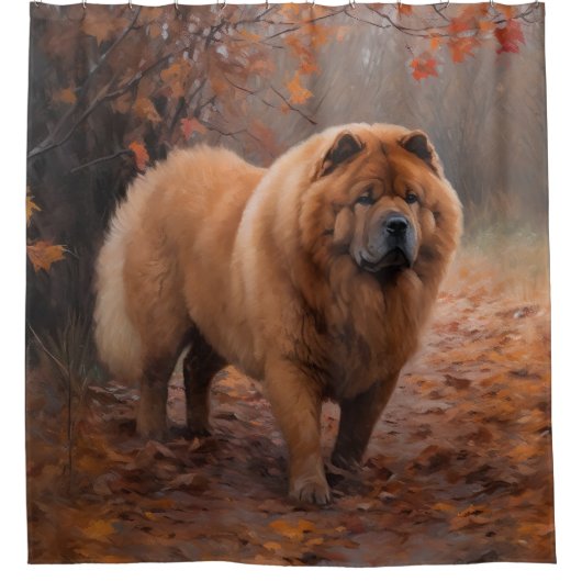 Chow Chow in Autumn Leaves Herfst Inspire Douchegordijn (Voorkant)