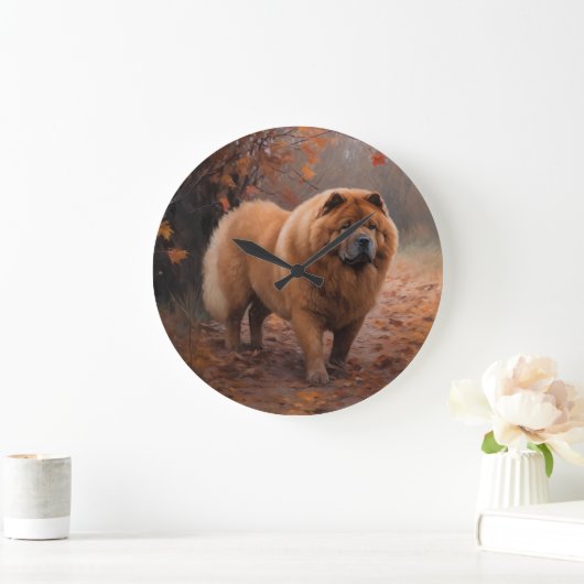 Chow Chow in Autumn Leaves Herfst Inspire Grote Klok (Huis)