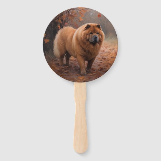 Chow Chow in Autumn Leaves Herfst Inspire Handwaaier (Voorkant)