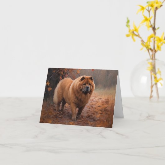 Chow Chow in Autumn Leaves Herfst Inspire Kaart (Gele Bloem)