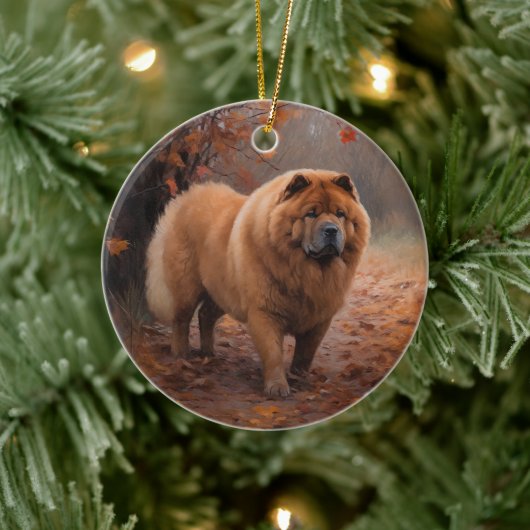 Chow Chow in Autumn Leaves Herfst Inspire Keramisch Ornament (Boom)