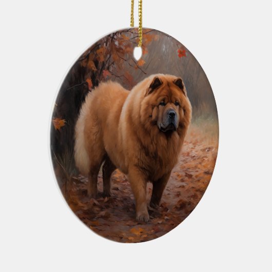 Chow Chow in Autumn Leaves Herfst Inspire Keramisch Ornament (Rechts)
