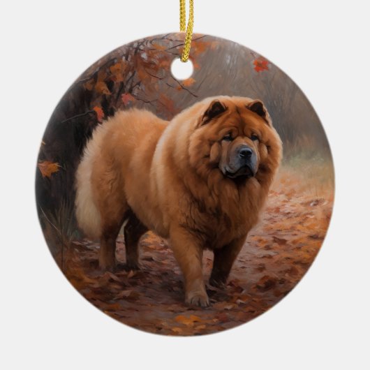 Chow Chow in Autumn Leaves Herfst Inspire Keramisch Ornament (Voorkant)