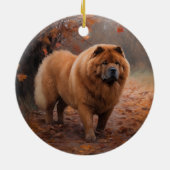 Chow Chow in Autumn Leaves Herfst Inspire Keramisch Ornament (Achterkant)