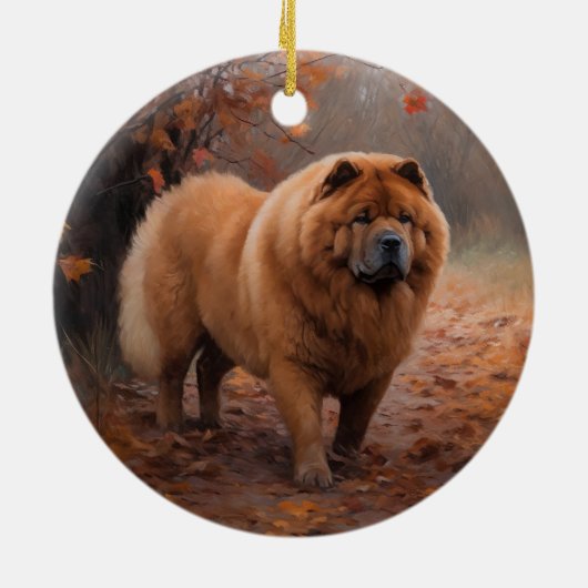 Chow Chow in Autumn Leaves Herfst Inspire Keramisch Ornament (Achterkant)