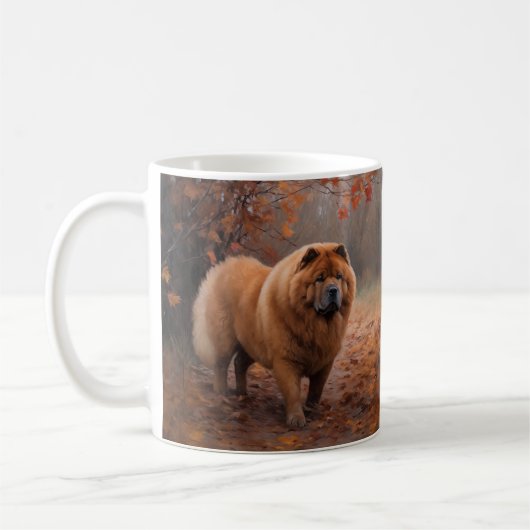 Chow Chow in Autumn Leaves Herfst Inspire Koffiemok (Links)