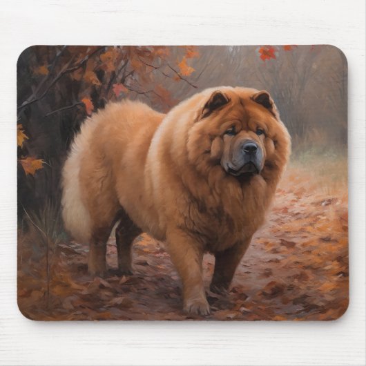 Chow Chow in Autumn Leaves Herfst Inspire Muismat (Voorkant)